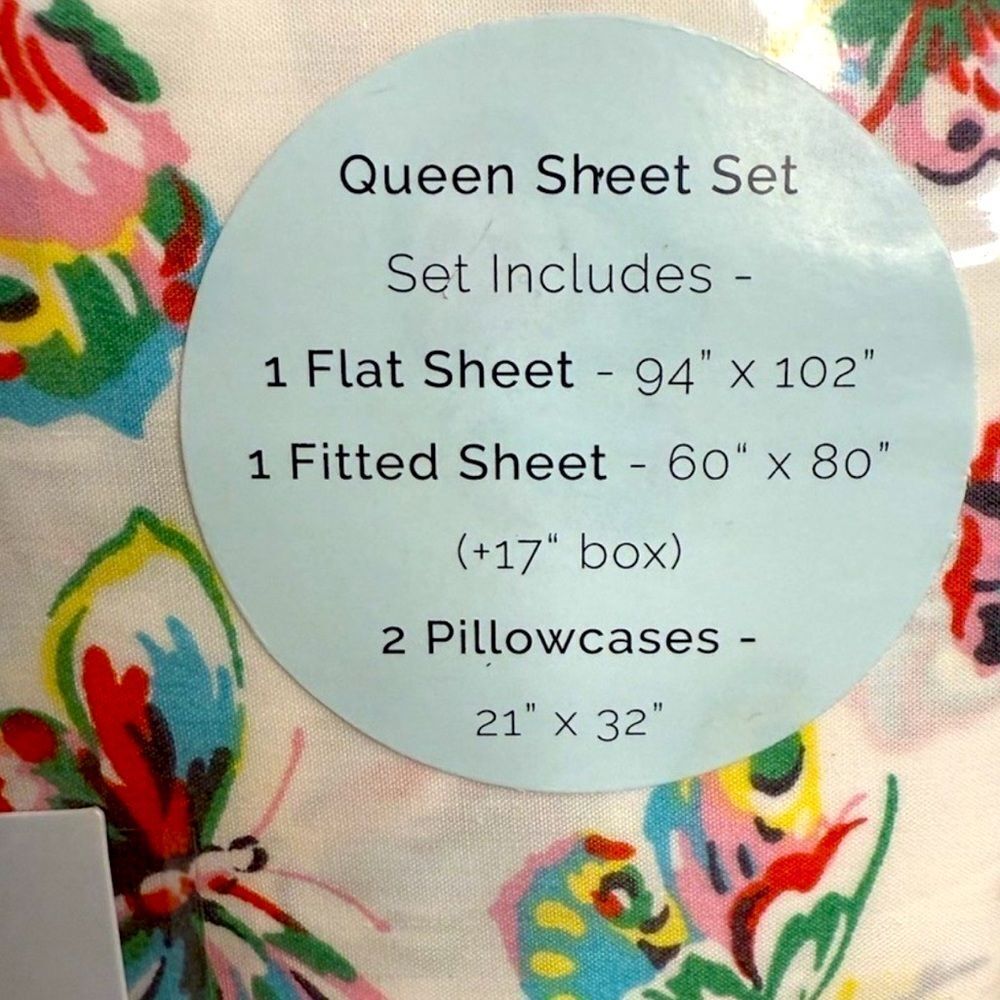 Cath Kidston Colorful Butterflies 🦋 Queen Sheet Set - Picture 2 of 5